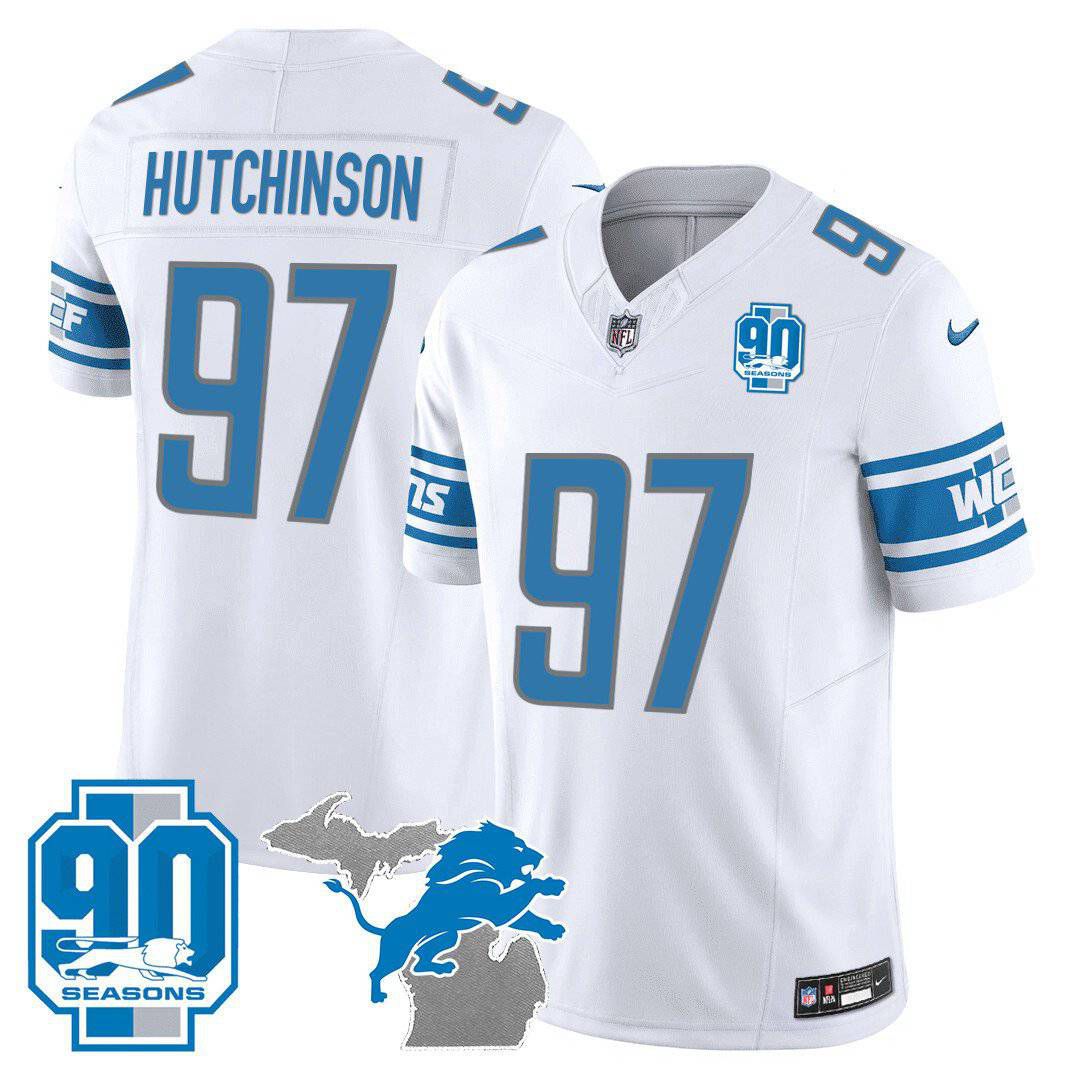 Men Detroit Lions #97 Hutchinson White 2024 Nike 90th Year Michigan Patch Vapor NFL Jersey->indianapolis colts->NFL Jersey